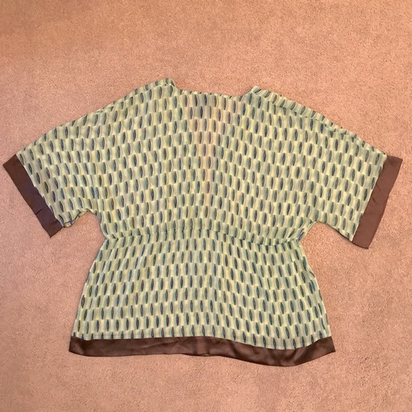 Bisou Bisou Sheer Cover Up Tunic Size 1X Green Brown Swim Cover Up Kimono - Picture 3 of 8